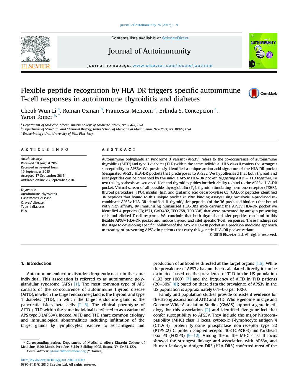 Flexible peptide recognition by HLA-DR triggers specific autoimmune T-cell responses in autoimmune thyroiditis and diabetes