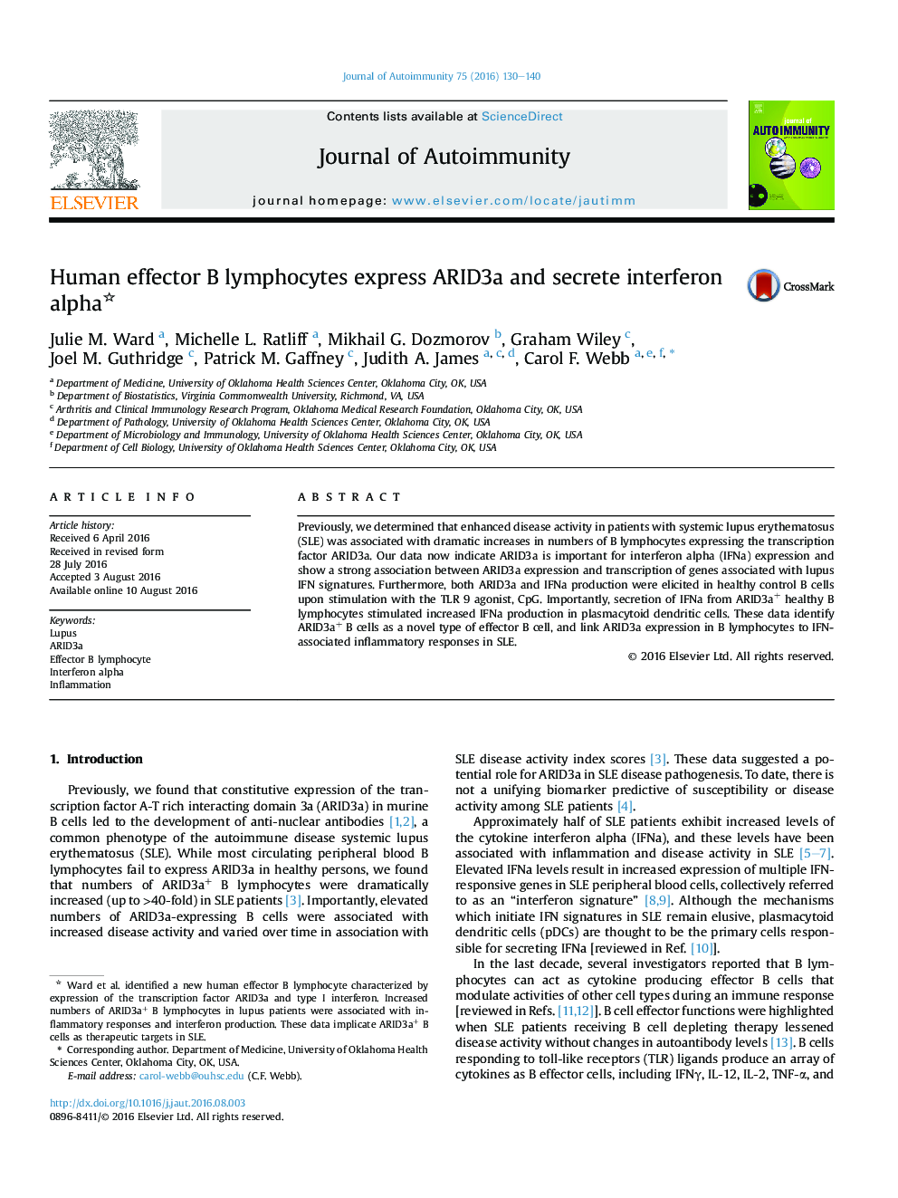 Human effector B lymphocytes express ARID3a and secrete interferon alpha