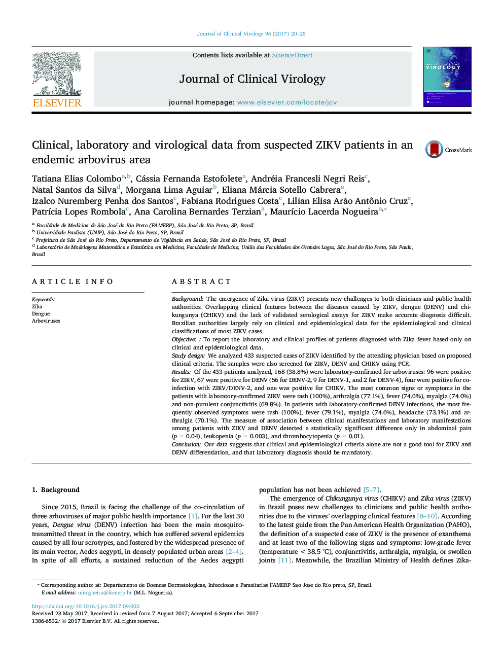 Clinical, laboratory and virological data from suspected ZIKV patients in an endemic arbovirus area