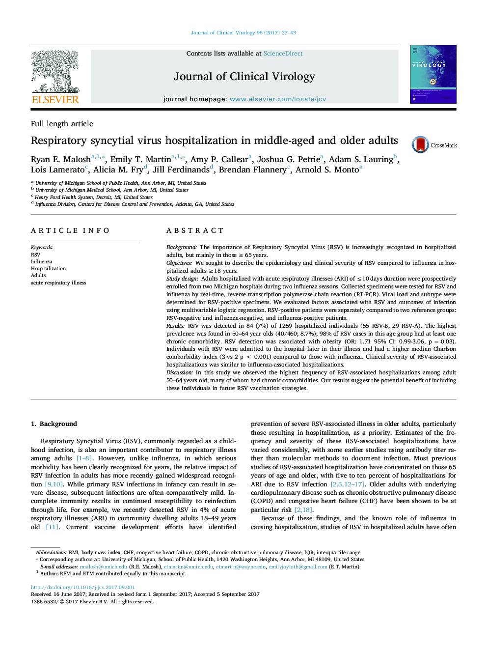 Respiratory syncytial virus hospitalization in middle-aged and older adults