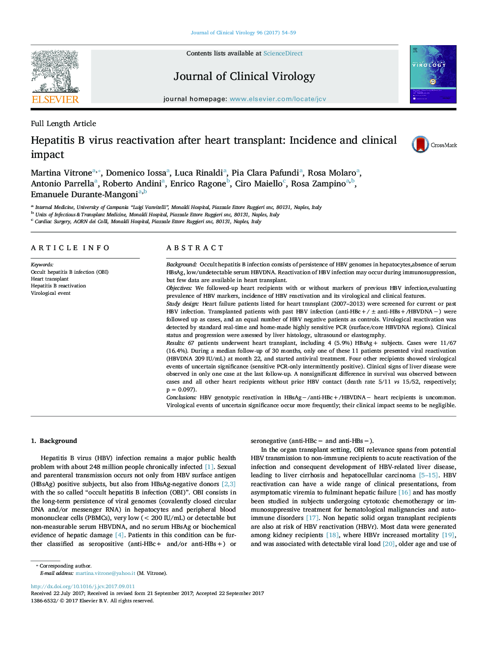 Hepatitis B virus reactivation after heart transplant: Incidence and clinical impact