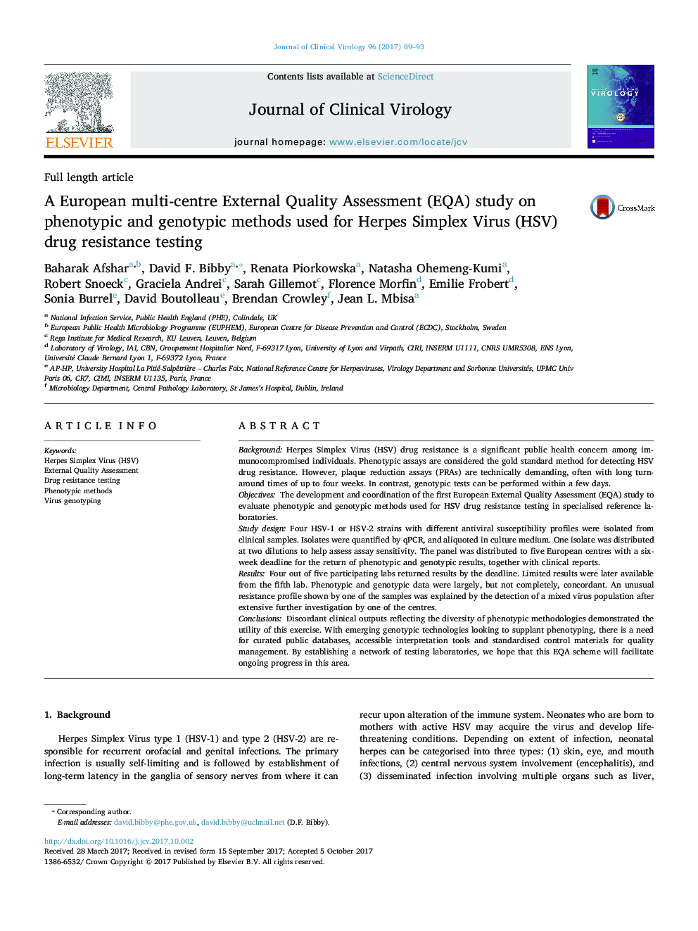 A European multi-centre External Quality Assessment (EQA) study on phenotypic and genotypic methods used for Herpes Simplex Virus (HSV) drug resistance testing