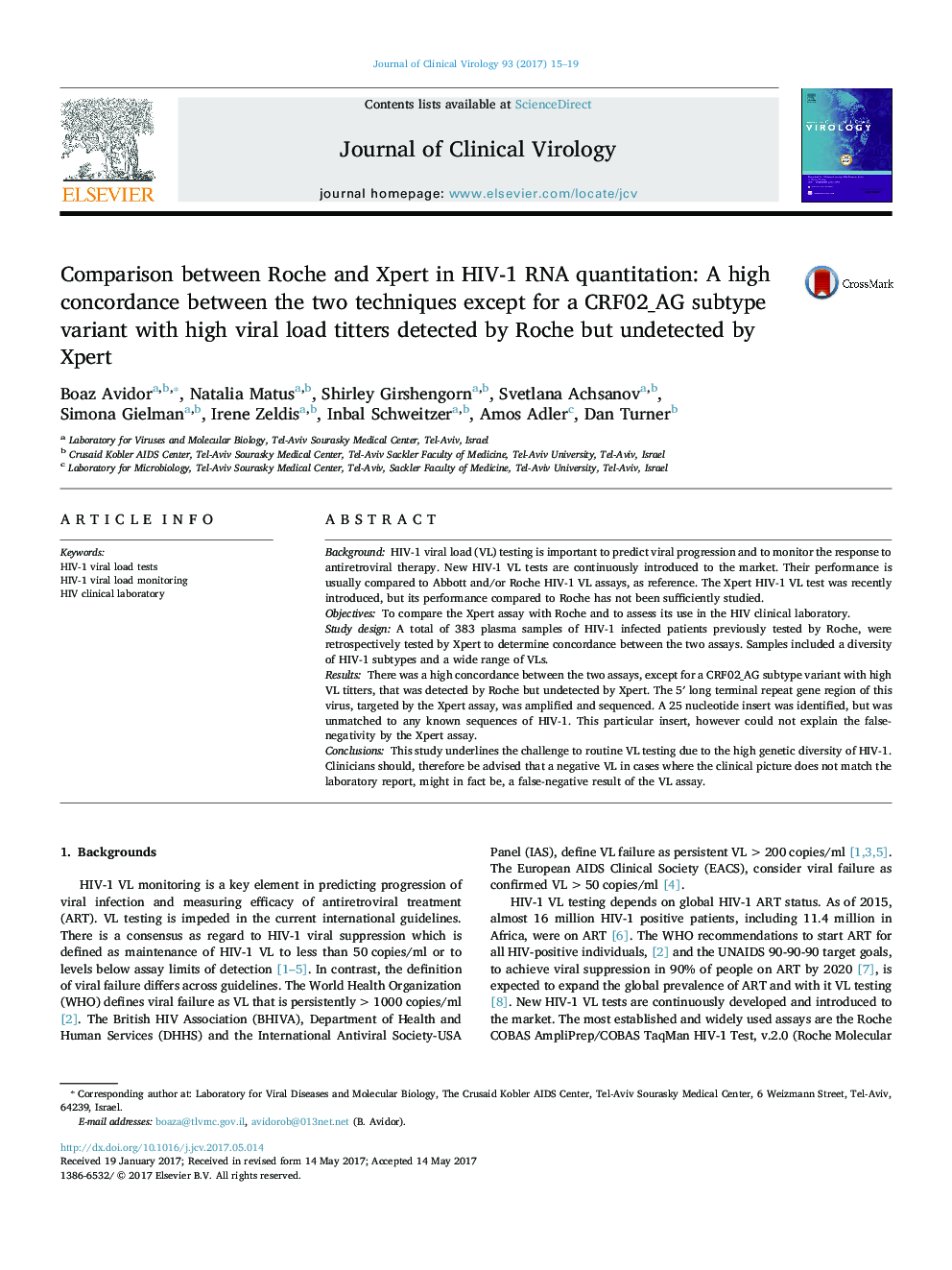 Comparison between Roche and Xpert in HIV-1 RNA quantitation: A high concordance between the two techniques except for a CRF02_AG subtype variant with high viral load titters detected by Roche but undetected by Xpert