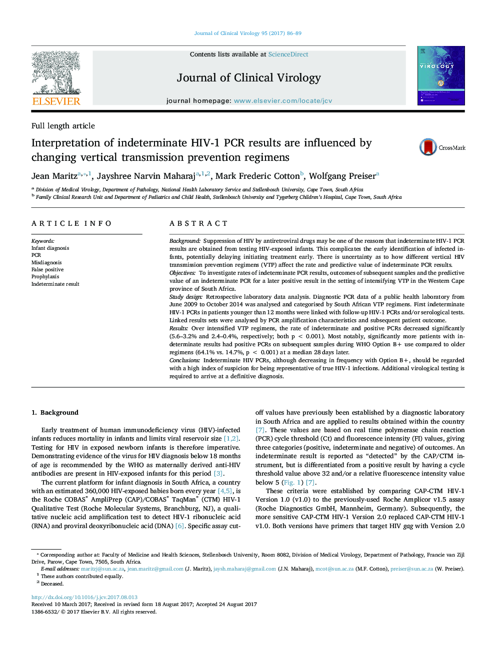 Interpretation of indeterminate HIV-1 PCR results are influenced by changing vertical transmission prevention regimens