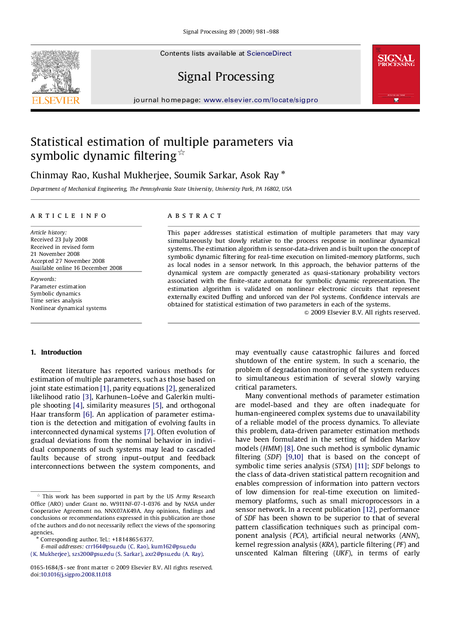 Statistical estimation of multiple parameters via symbolic dynamic filtering 