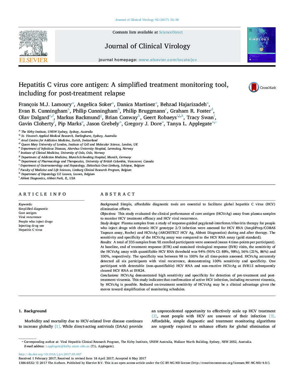 Hepatitis C virus core antigen: A simplified treatment monitoring tool, including for post-treatment relapse