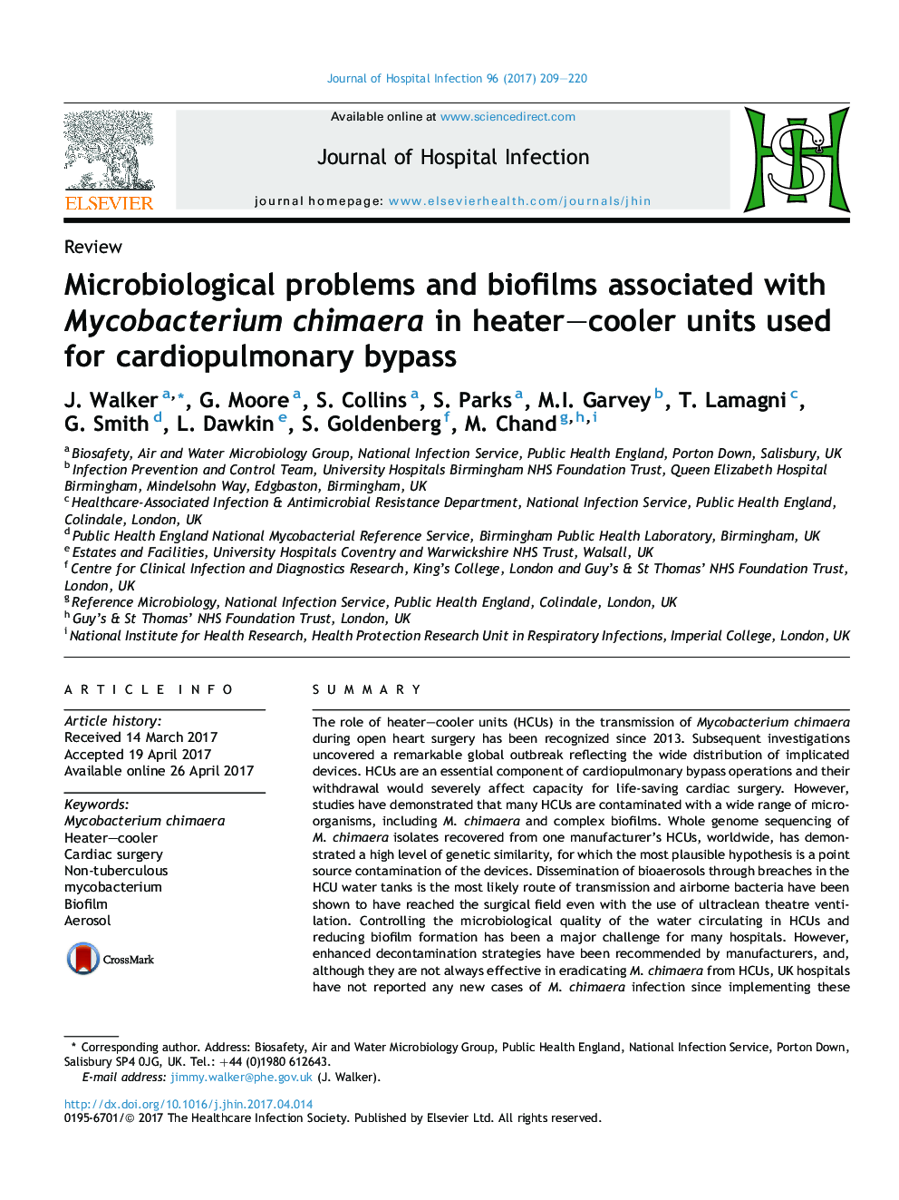 Microbiological problems and biofilms associated with Mycobacterium chimaera in heater-cooler units used for cardiopulmonary bypass