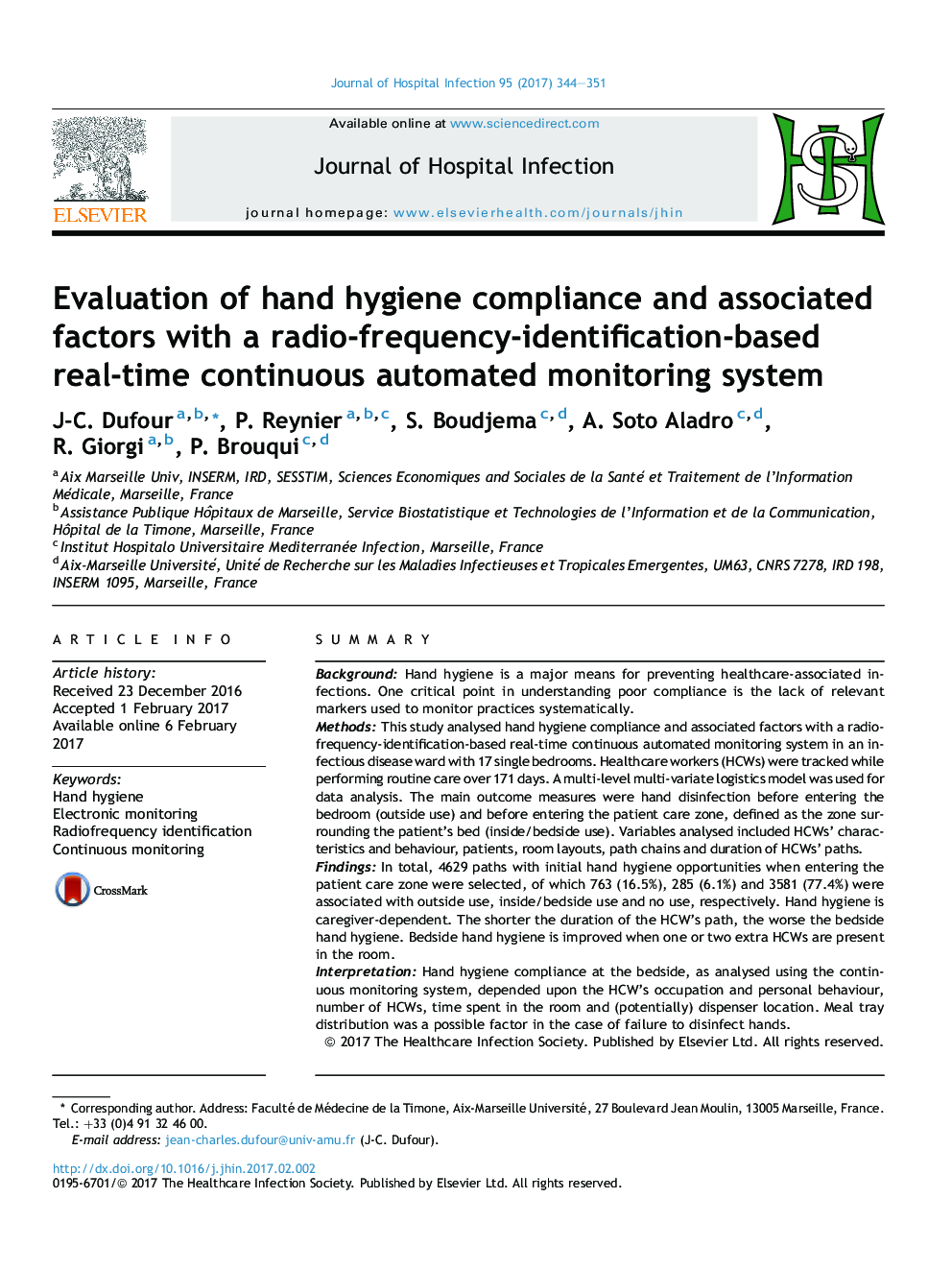Evaluation of hand hygiene compliance and associated factors with a radio-frequency-identification-based real-time continuous automated monitoring system