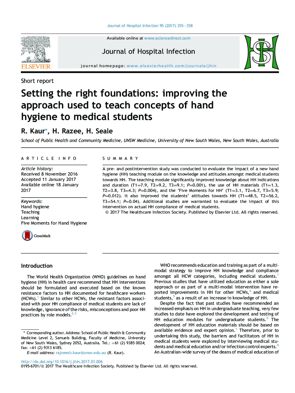 Setting the right foundations: improving the approach used to teach concepts of hand hygiene to medical students