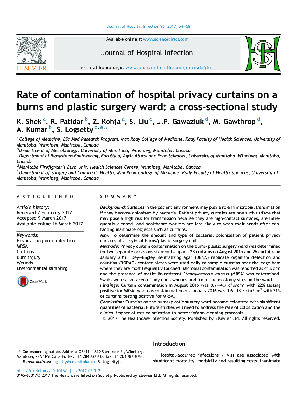 میزان آلودگی پرده های بیمارستان در یک سوختگی و بخش جراحی پلاستیک: یک مطالعه مقطعی 