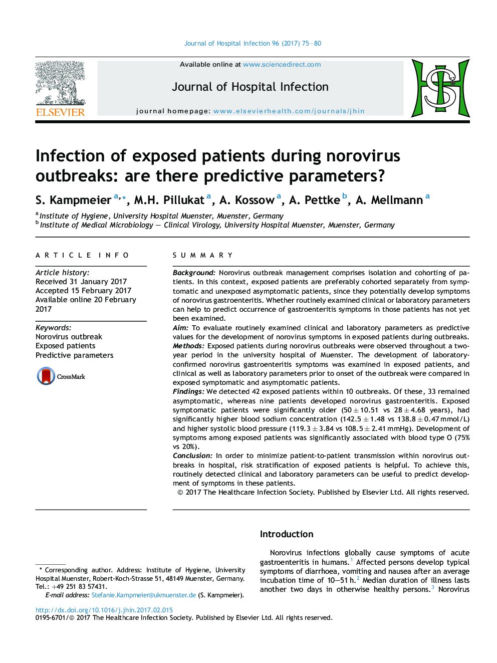 Infection of exposed patients during norovirus outbreaks: are there predictive parameters?