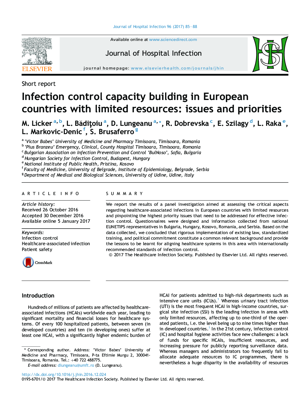 ظرفیت کنترل عفونت در کشورهای اروپایی با منابع محدود: مسائل و اولویت ها 