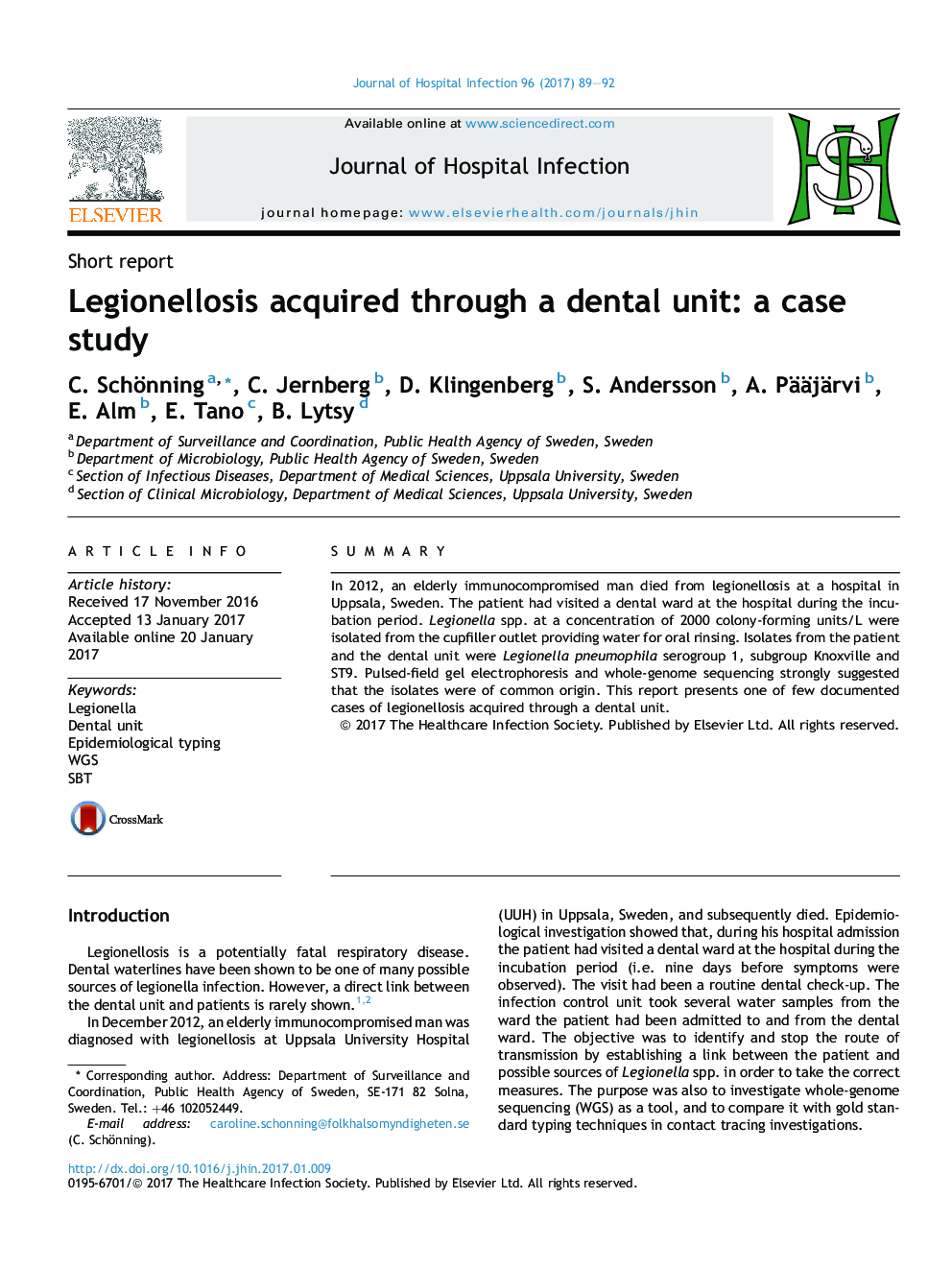 Legionellosis acquired through a dental unit: a case study