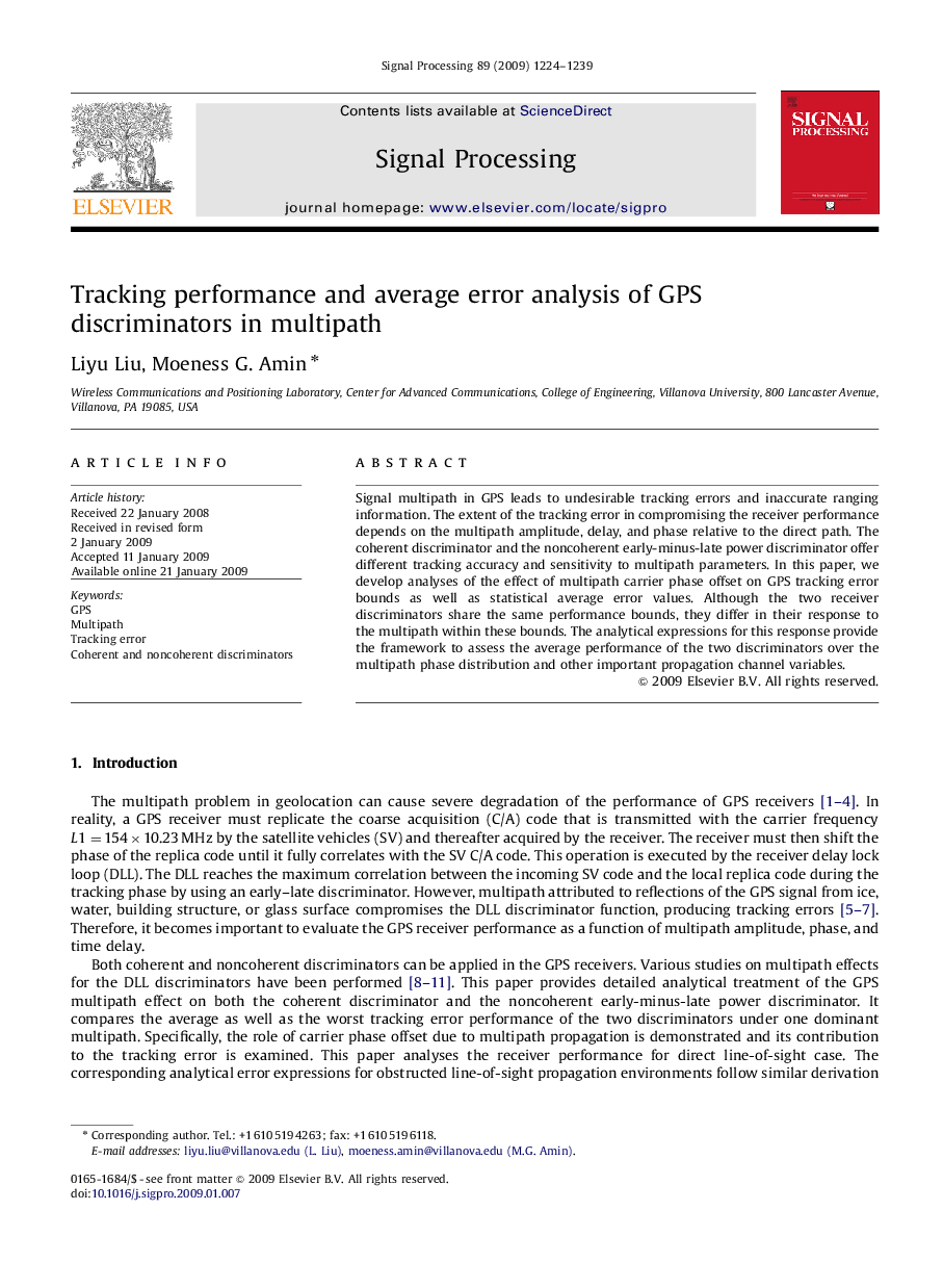 Tracking performance and average error analysis of GPS discriminators in multipath