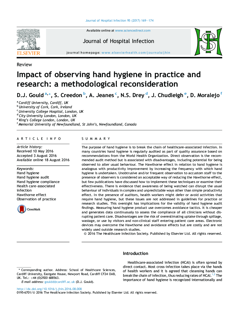 Impact of observing hand hygiene in practice and research: a methodological reconsideration