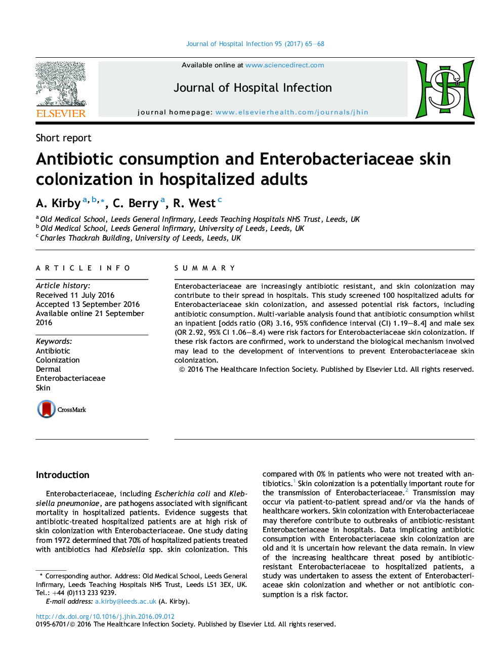 Antibiotic consumption and Enterobacteriaceae skin colonization in hospitalized adults