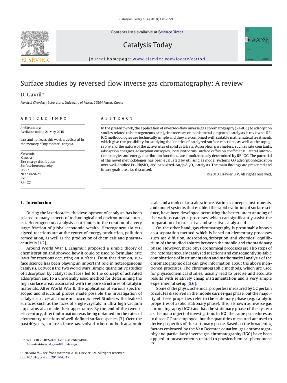 Surface studies by reversed-flow inverse gas chromatography: A review