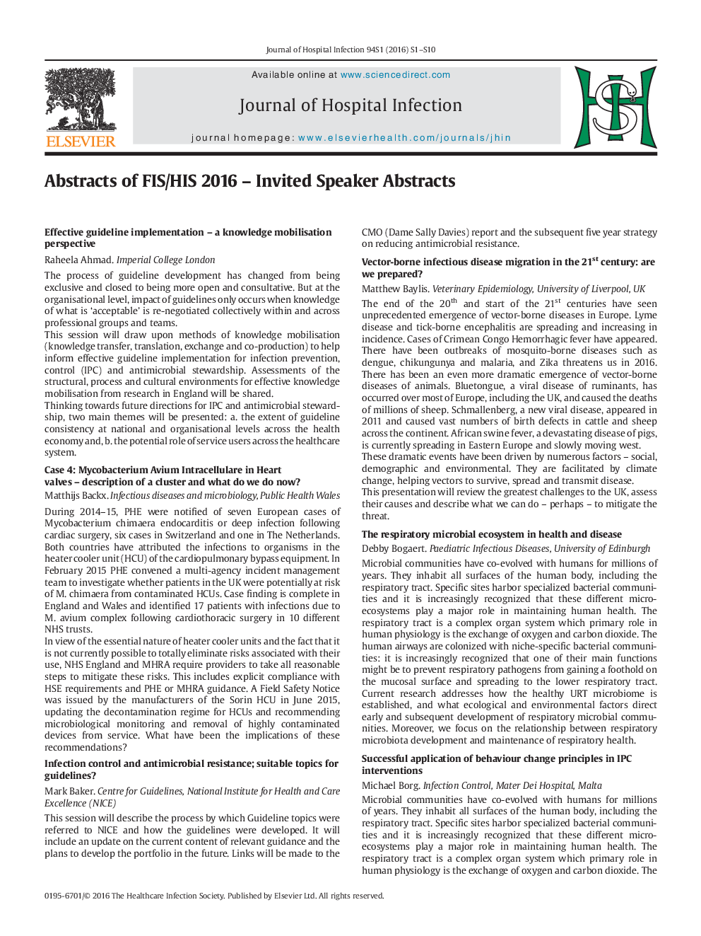 Abstracts of FIS/HIS 2016 - Invited Speaker Abstracts