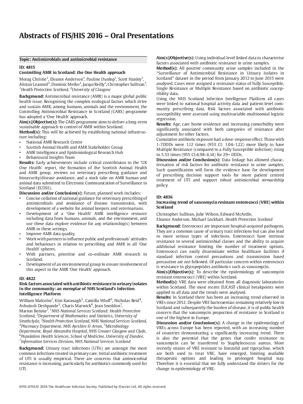 Abstracts of FIS/HIS 2016 - Oral Presentations