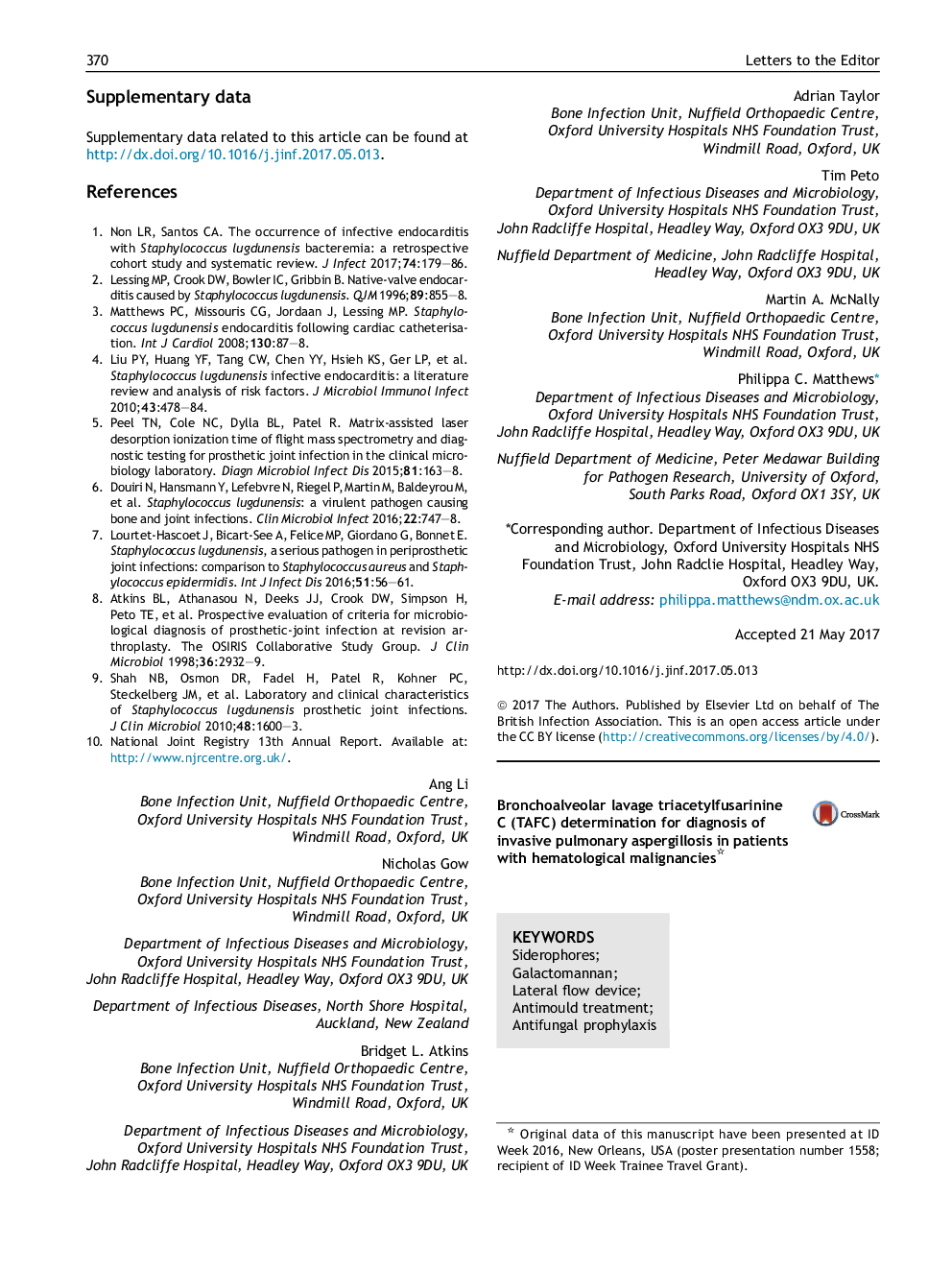 Bronchoalveolar lavage triacetylfusarinine C (TAFC) determination for diagnosis of invasive pulmonary aspergillosis in patients with hematological malignancies