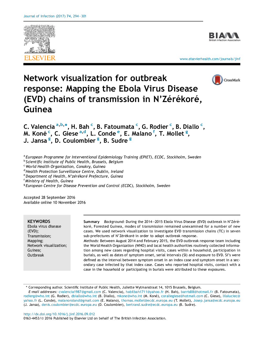 Network visualization for outbreak response: Mapping the Ebola Virus Disease (EVD) chains of transmission in N'Zérékoré, Guinea