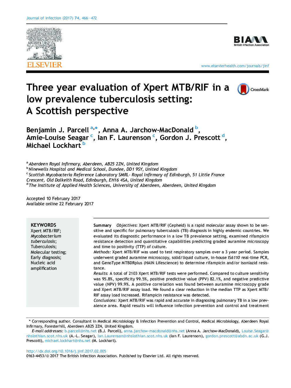 Three year evaluation of Xpert MTB/RIF in a low prevalence tuberculosis setting: AÂ Scottish perspective