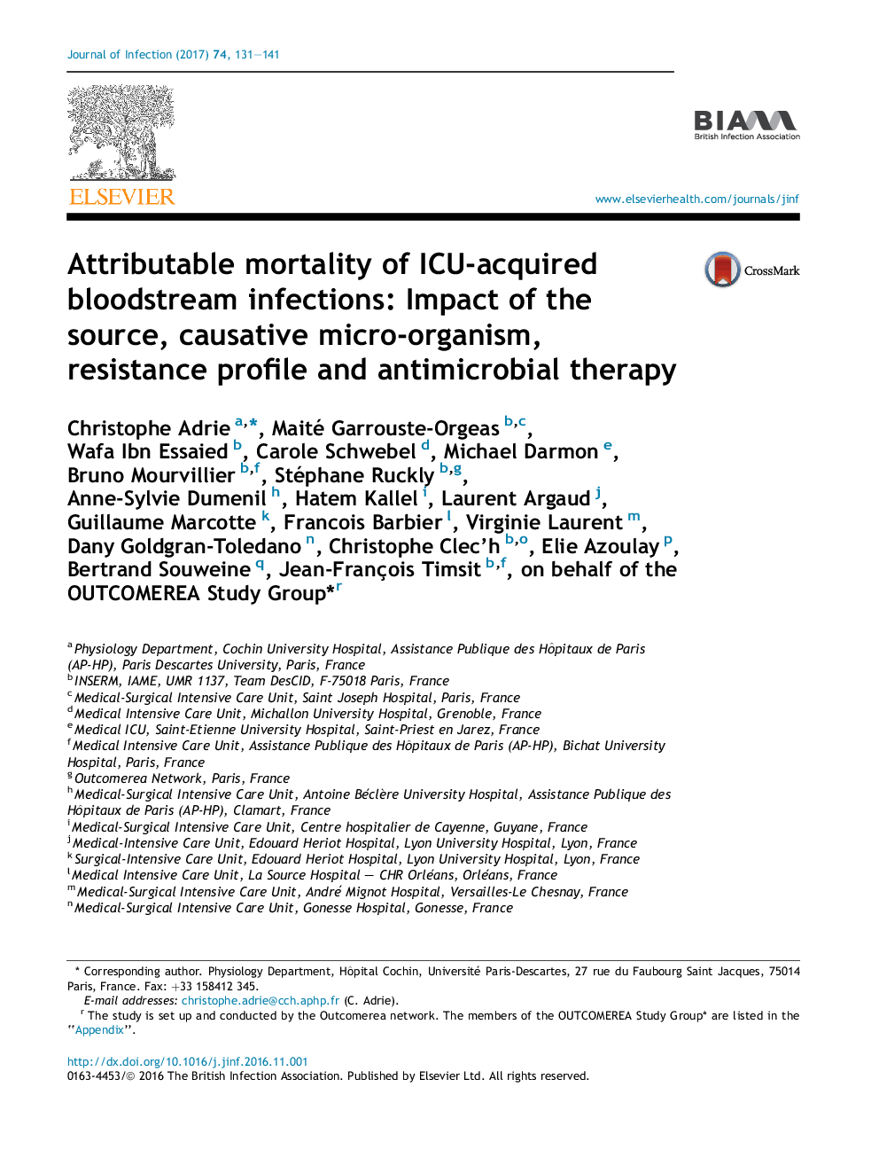 Attributable mortality of ICU-acquired bloodstream infections: Impact of the source, causative micro-organism, resistance profile and antimicrobial therapy