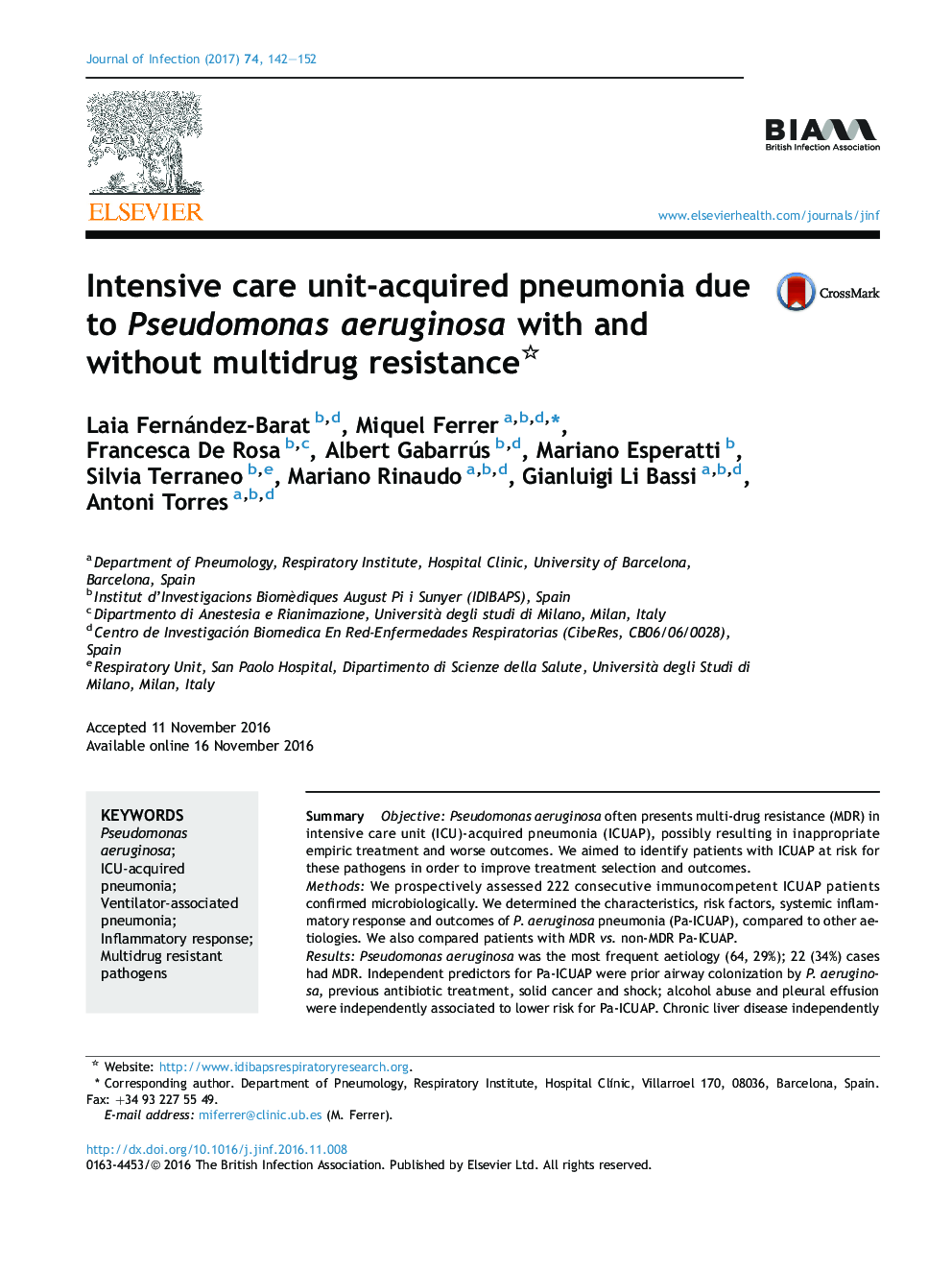 Intensive care unit-acquired pneumonia due to Pseudomonas aeruginosa with and without multidrug resistance