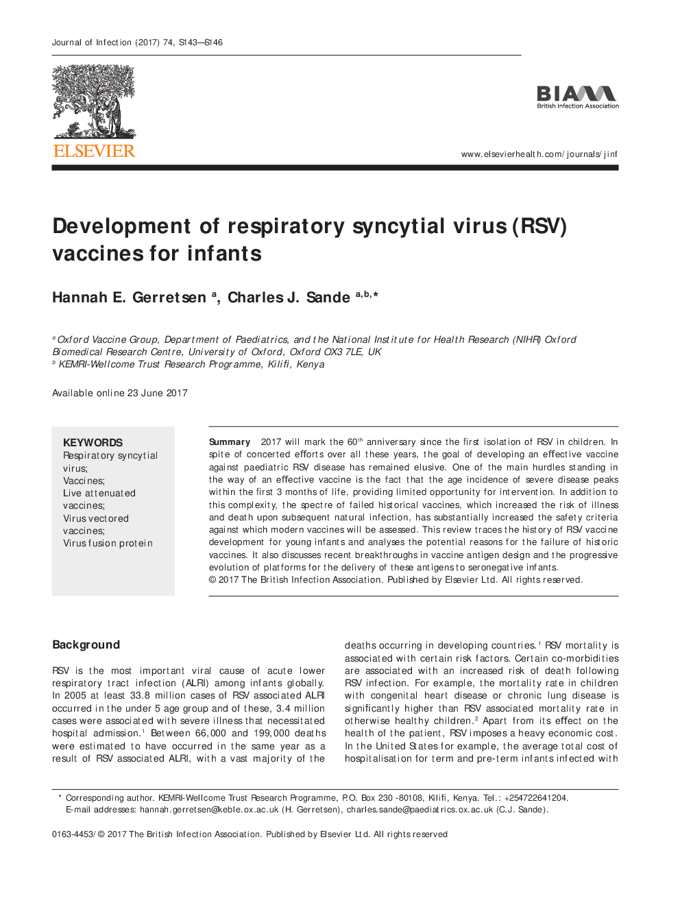 Development of respiratory syncytial virus (RSV) vaccines for infants