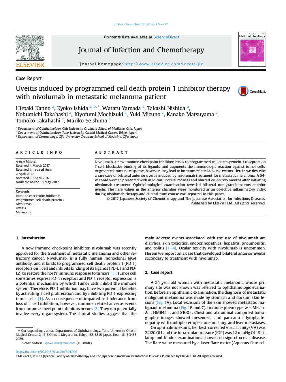 Uveitis induced by programmed cell death protein 1 inhibitor therapy with nivolumab in metastatic melanoma patient