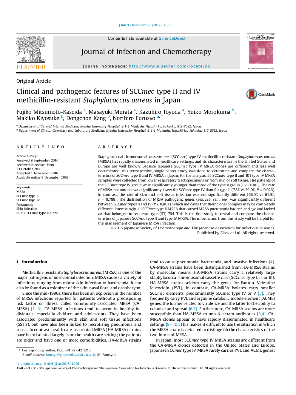 Clinical and pathogenic features of SCCmec type II and IV methicillin-resistant Staphylococcus aureus in Japan