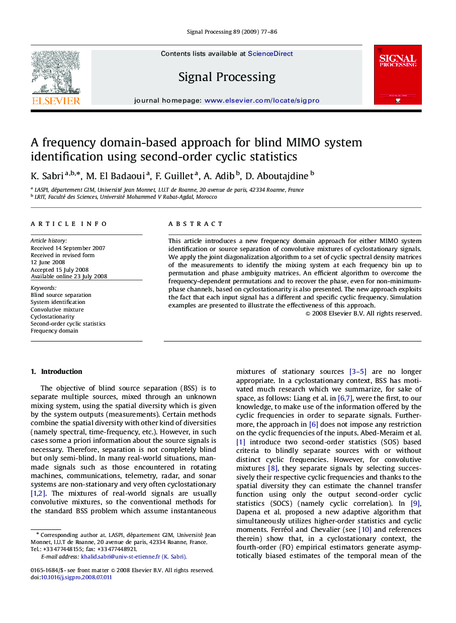 A frequency domain-based approach for blind MIMO system identification using second-order cyclic statistics