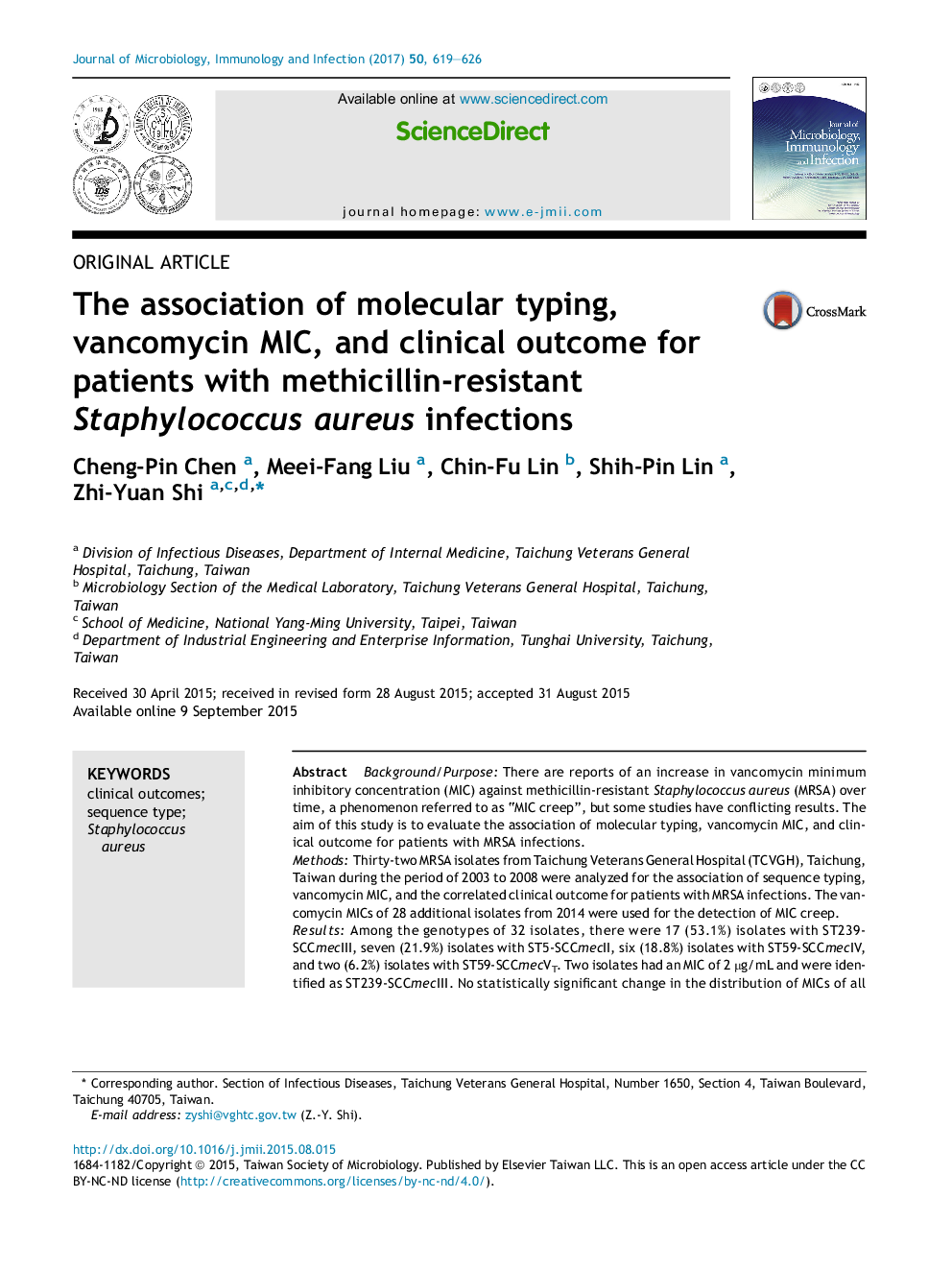 The association of molecular typing, vancomycin MIC, and clinical outcome for patients with methicillin-resistant Staphylococcus aureus infections