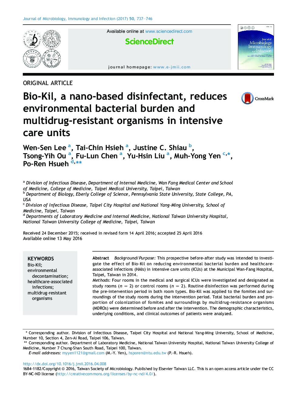 Bio-Kil, a nano-based disinfectant, reduces environmental bacterial burden and multidrug-resistant organisms in intensive care units