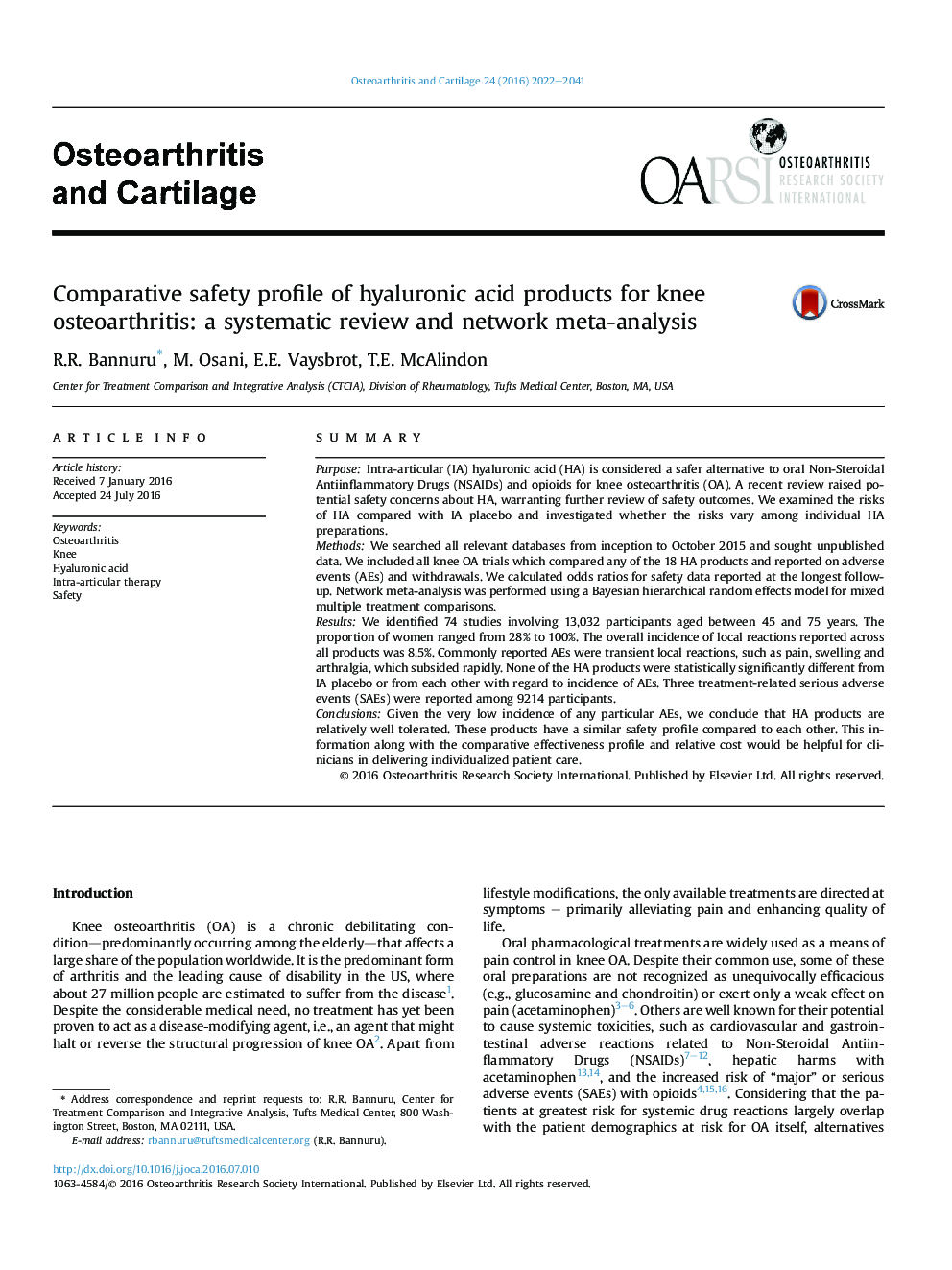 Comparative safety profile of hyaluronic acid products for knee osteoarthritis: a systematic review and network meta-analysis