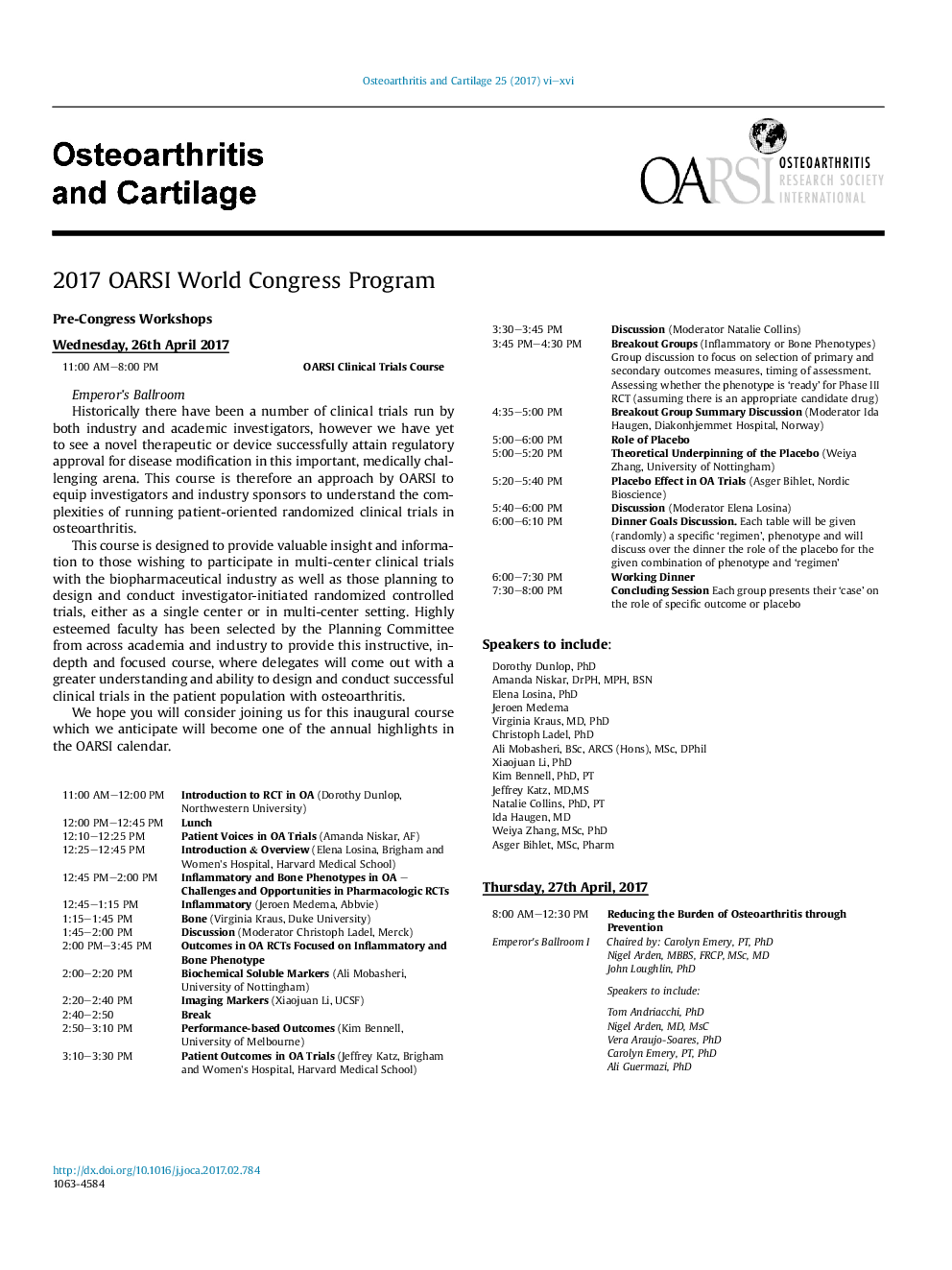 2017 OARSI World Congress Program
