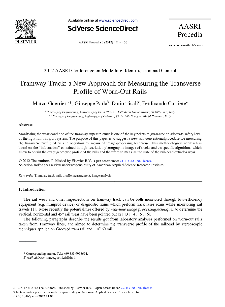 عکس صفحه اول مقاله: Tramway Track: A New Approach for Measuring the Transverse Profile of Worn-Out Rails Tramway Track: A New Approach for Measuring the Transverse Profile of Worn-Out Rails