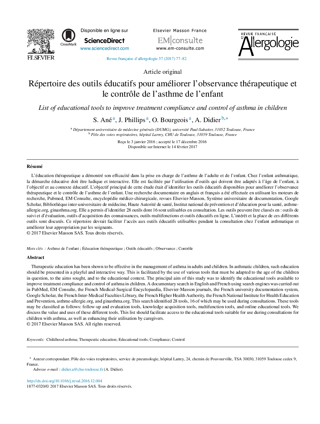 Répertoire des outils éducatifs pour améliorer l'observance thérapeutique et le contrÃ´le de l'asthme de l'enfant