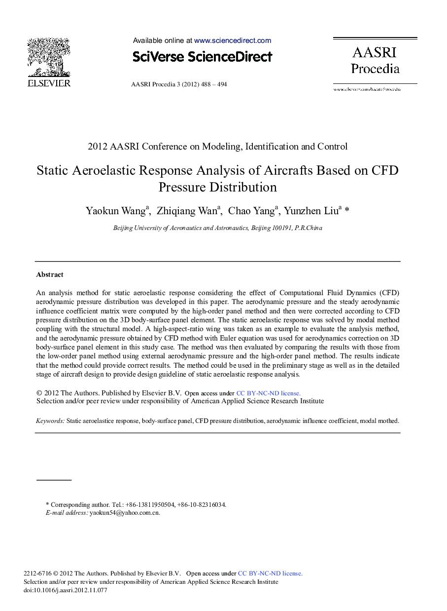 Static Aeroelastic Response Analysis of Aircrafts Based on CFD Pressure Distribution 