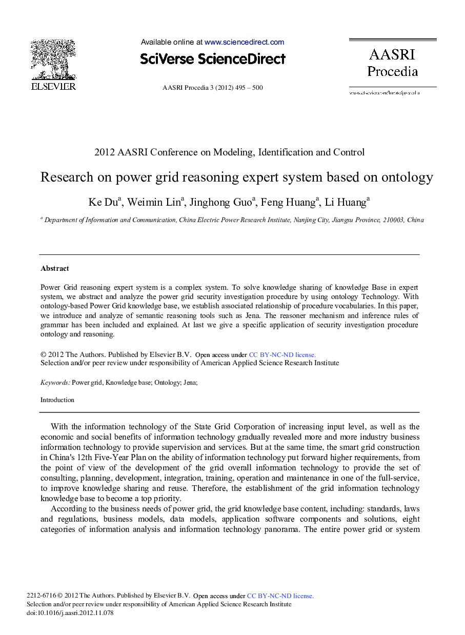 Research on Power Grid Reasoning Expert System Based on Ontology 