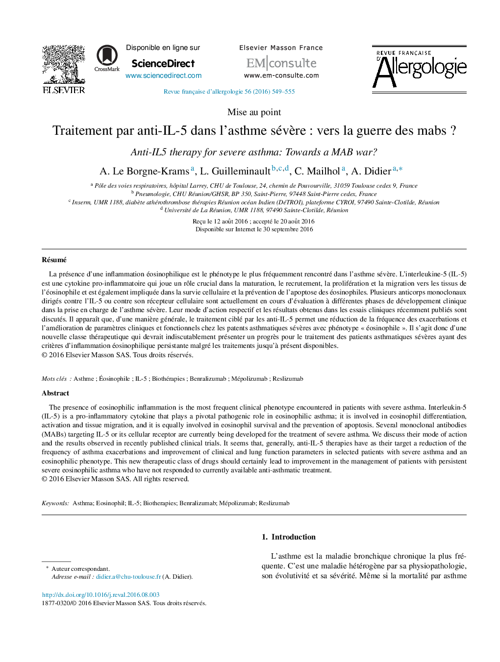 Traitement par anti-IL-5Â dans l'asthme sévÃ¨reÂ : vers la guerre des mabsÂ ?