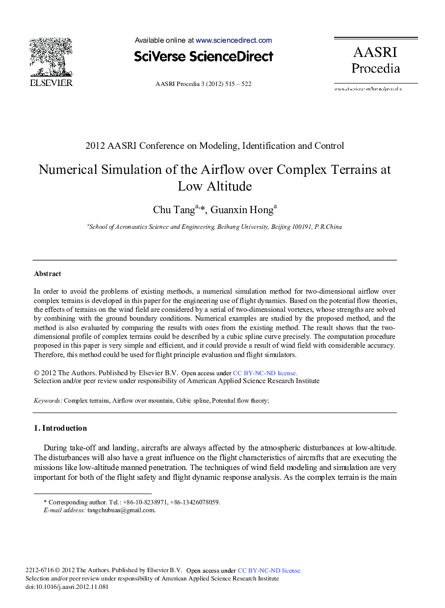 Numerical Simulation of the Airflow over Complex Terrains at Low Altitude 