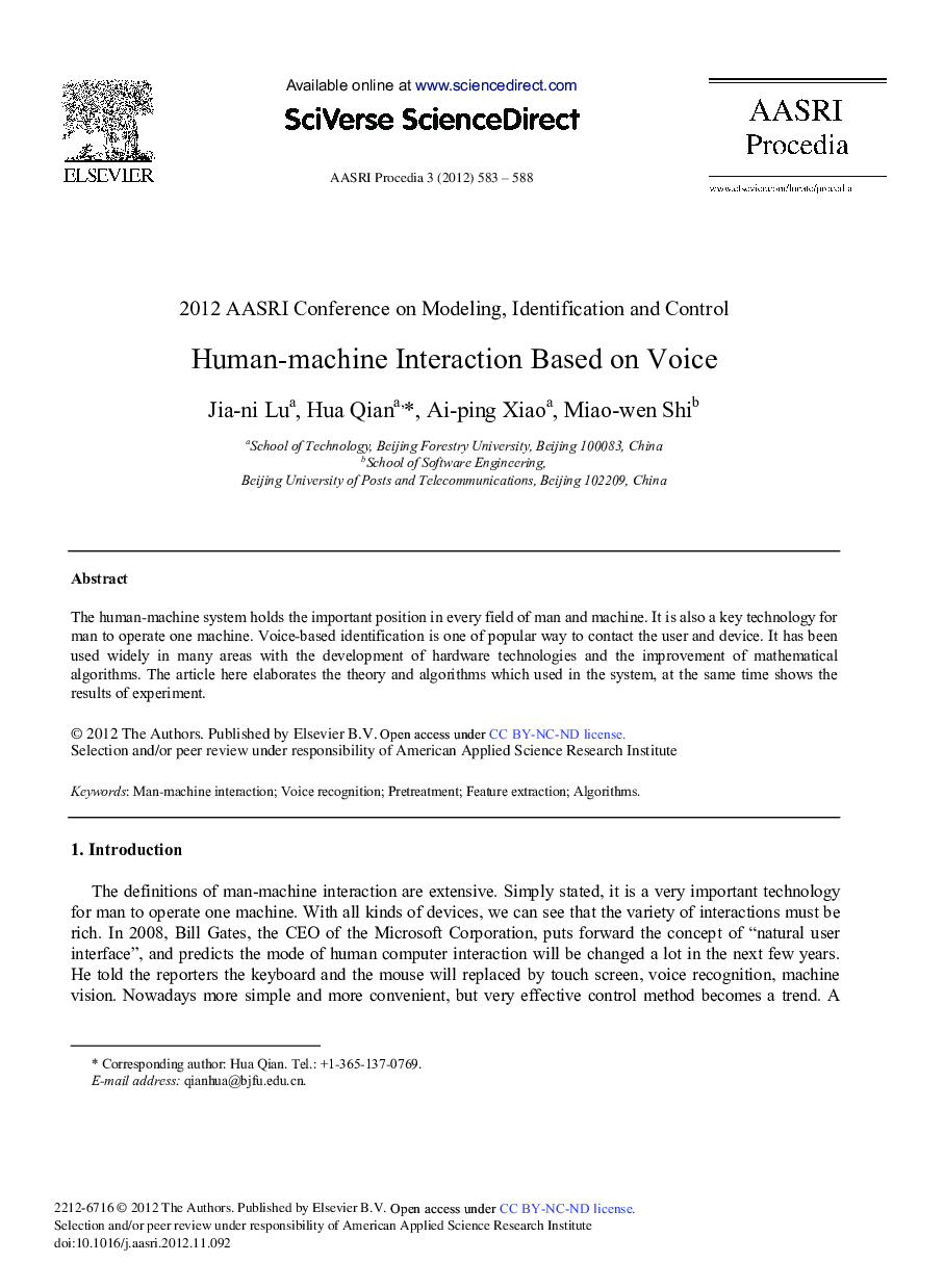 Human-machine Interaction Based on Voice 