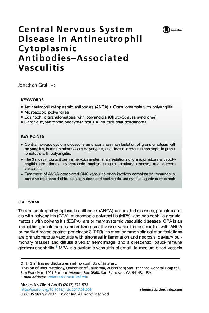 Central Nervous System Disease in Antineutrophil Cytoplasmic Antibodies-Associated Vasculitis