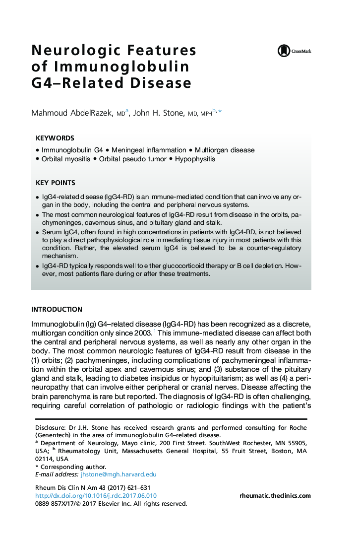 Neurologic Features of Immunoglobulin G4-Related Disease