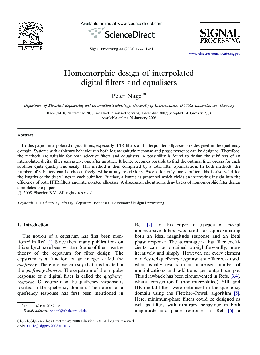 Homomorphic design of interpolated digital filters and equalisers