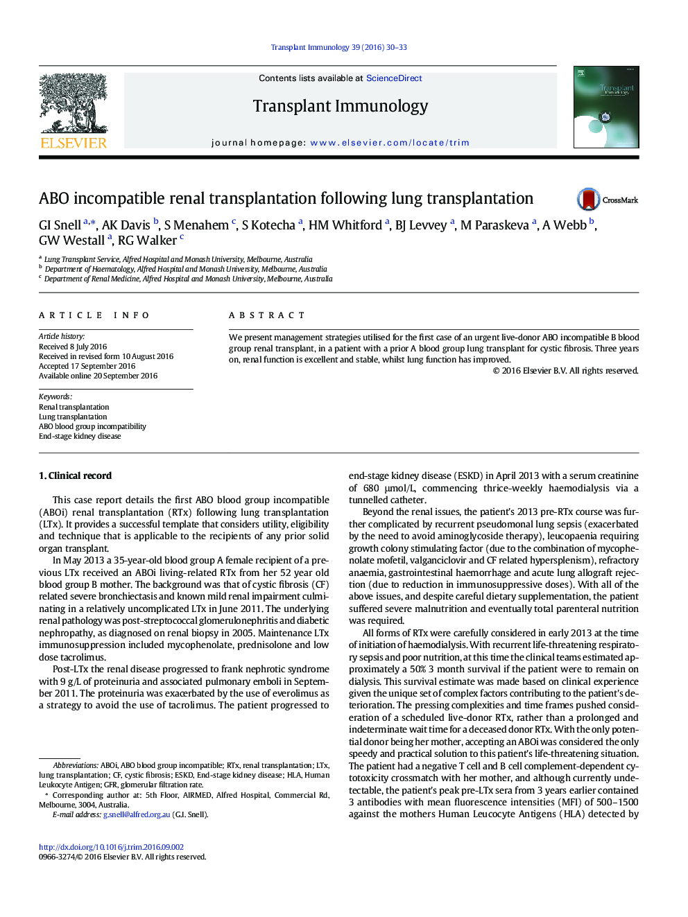 ABO incompatible renal transplantation following lung transplantation
