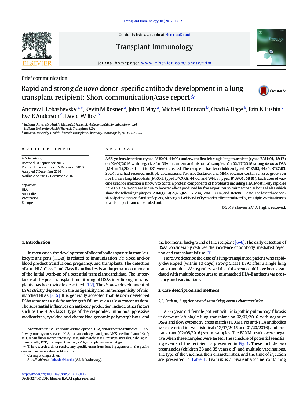 Rapid and strong de novo donor-specific antibody development in a lung transplant recipient: Short communication/case report