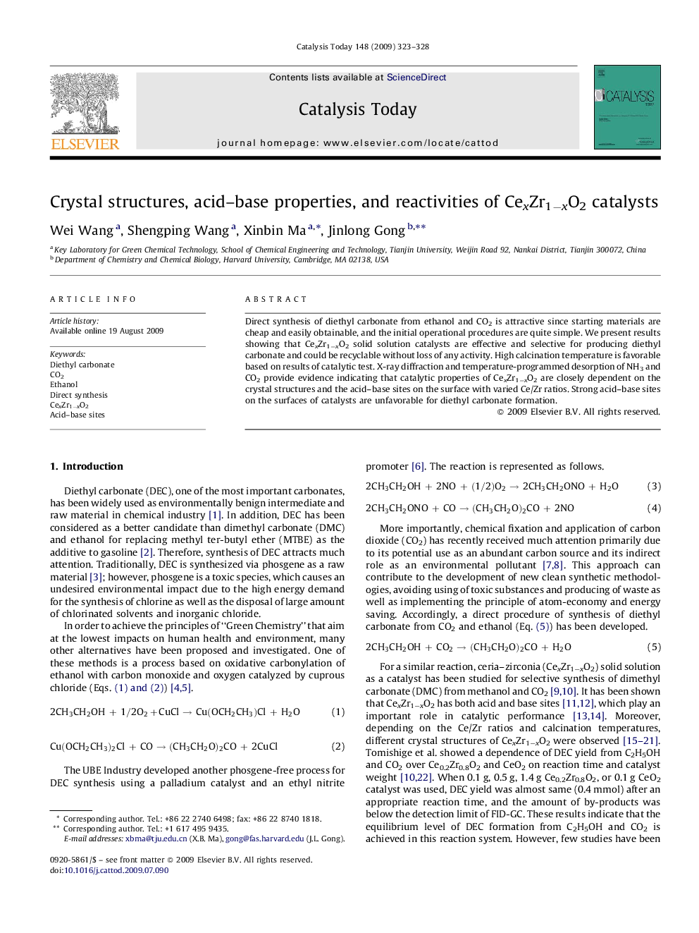 Crystal structures, acid–base properties, and reactivities of CexZr1−xO2 catalysts