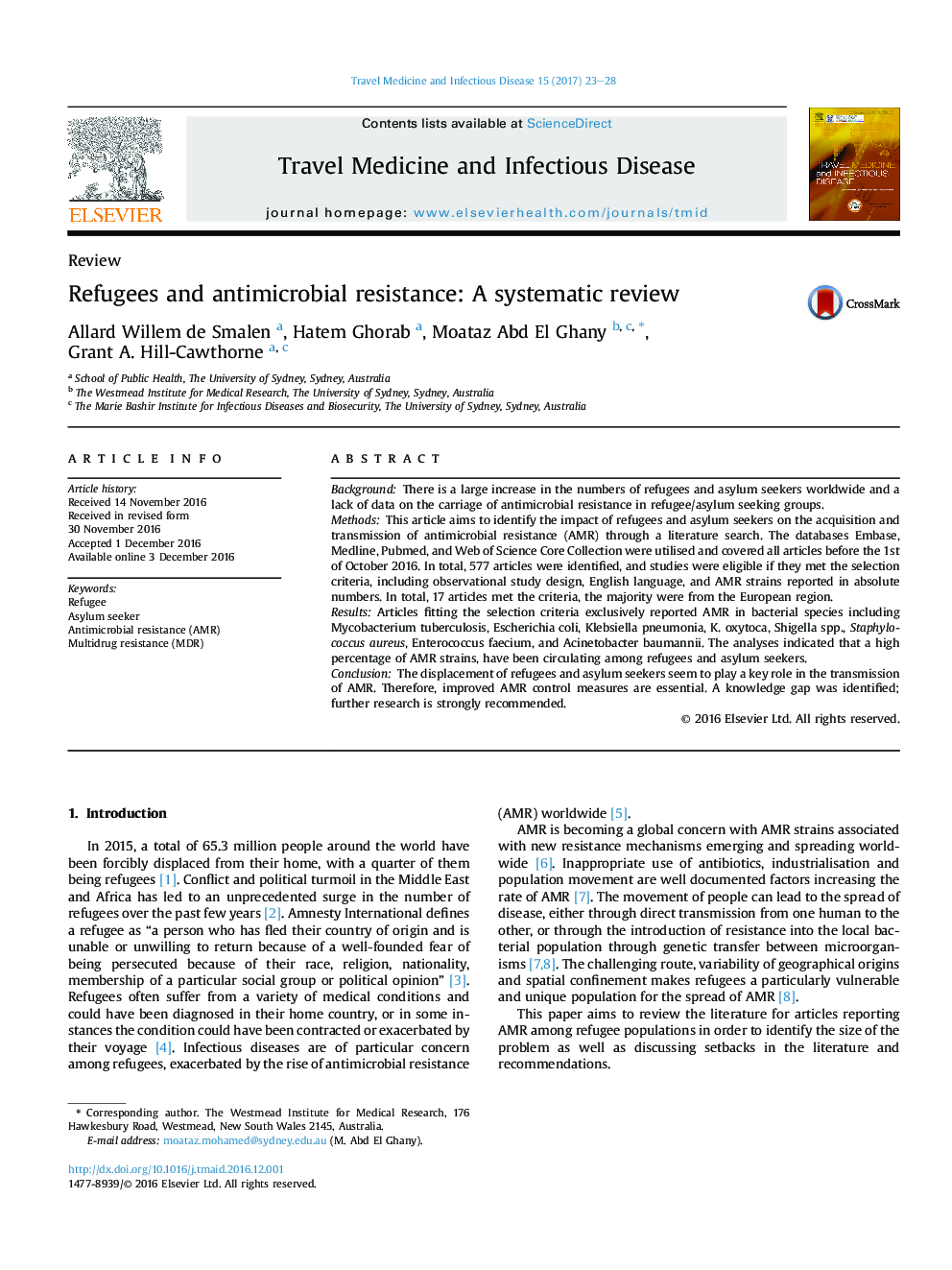 Refugees and antimicrobial resistance: A systematic review